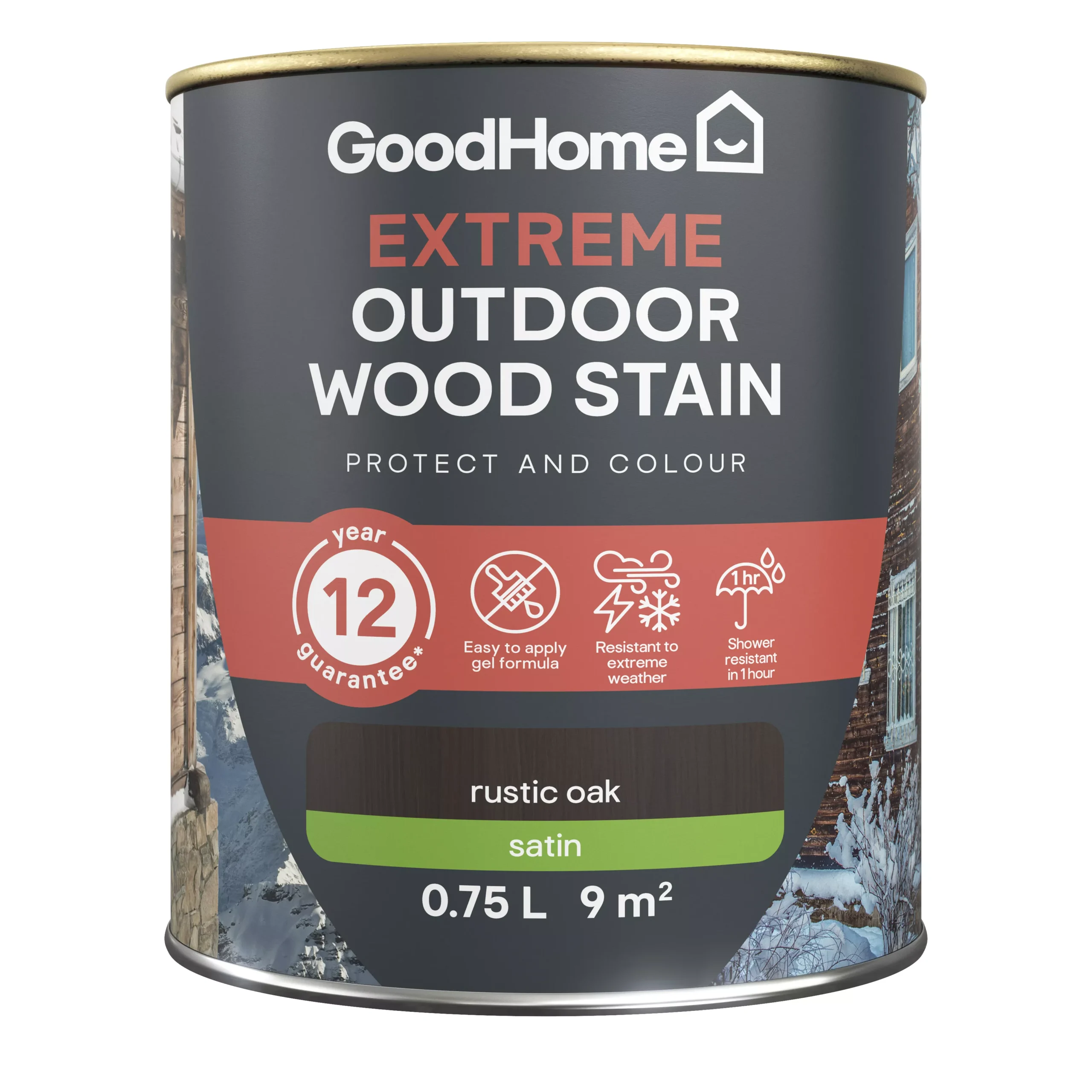GoodHome Extreme Outdoor Rustic Oak Satin Quick Dry Wood Stain, 750ml 4 GoodHome Extreme Outdoor Rustic Oak Satin Quick Dry Wood Stain, 750ml - Image 2