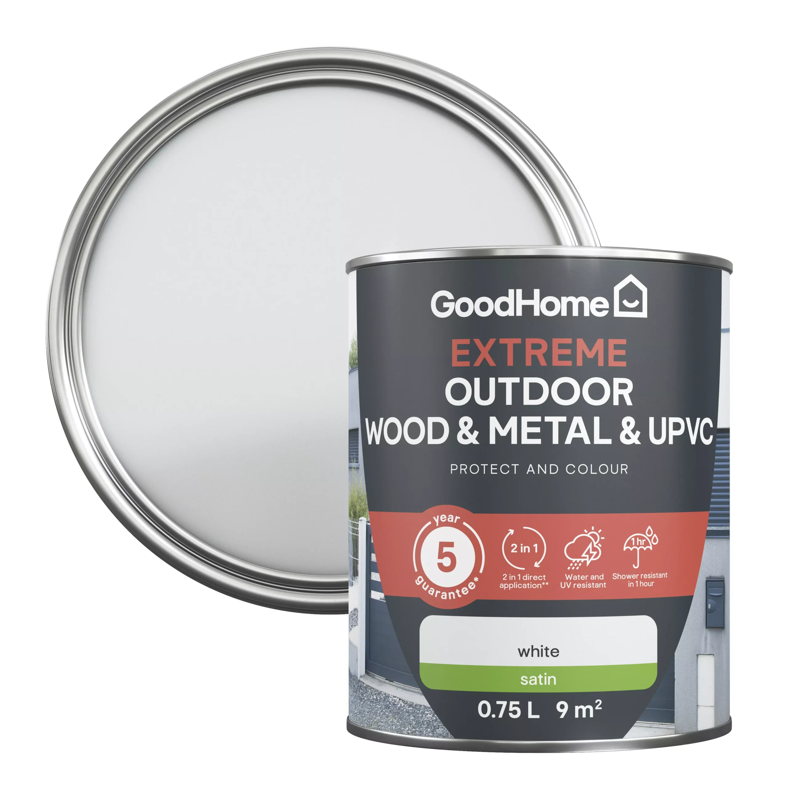 GoodHome Extreme Outdoor White Satinwood Multi-surface Paint, 750ml 3 GoodHome Extreme Outdoor White Satinwood Multi-surface Paint, 750ml