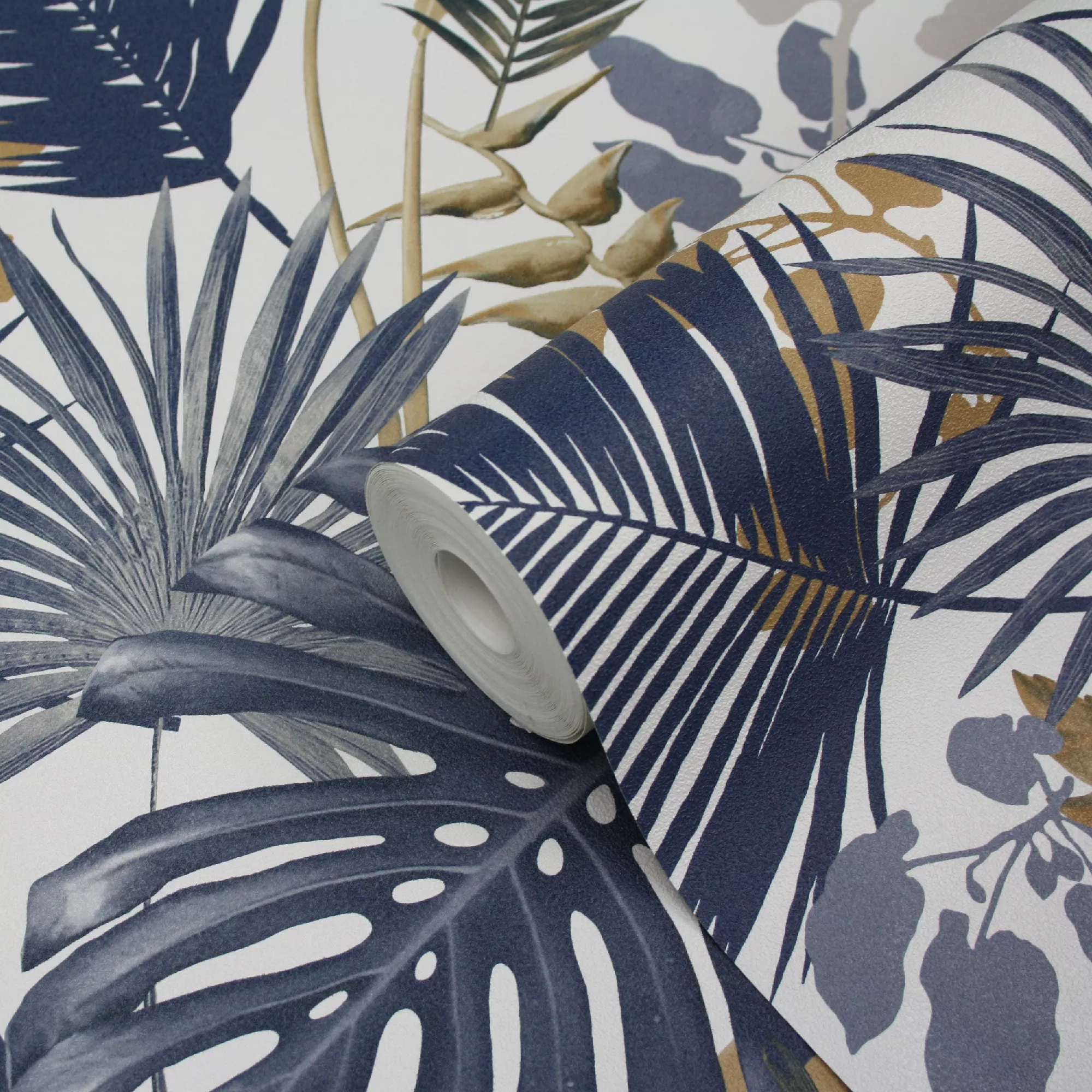 GoodHome Ferula Blue Tropical Leaves Textured Wallpaper 3 GoodHome Ferula Blue Tropical Leaves Textured Wallpaper