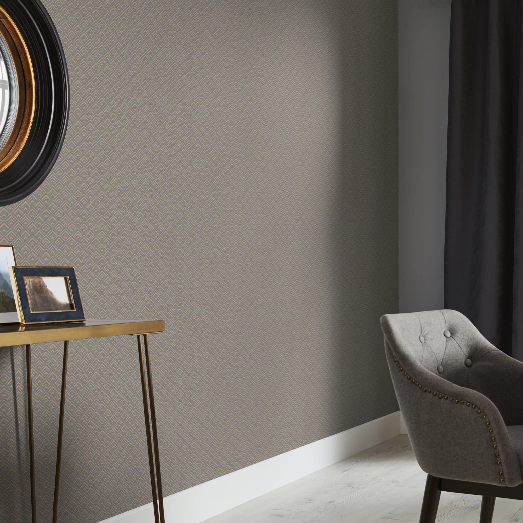 GoodHome Ficus Grey Art Deco Gold Effect Textured Wallpaper 6 GoodHome Ficus Grey Art Deco Gold Effect Textured Wallpaper - Image 4