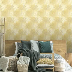 GoodHome Foxhill Yellow Trees Metallic Effect Smooth Wallpaper -Trade Points goodhome foxhill yellow trees metallic effect smooth wallpaper5059340410425 20i