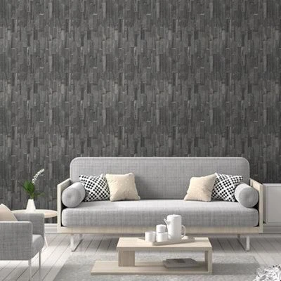 GoodHome Gunes Charcoal Stone Effect Textured Wallpaper 6 GoodHome Gunes Charcoal Stone Effect Textured Wallpaper - Image 4