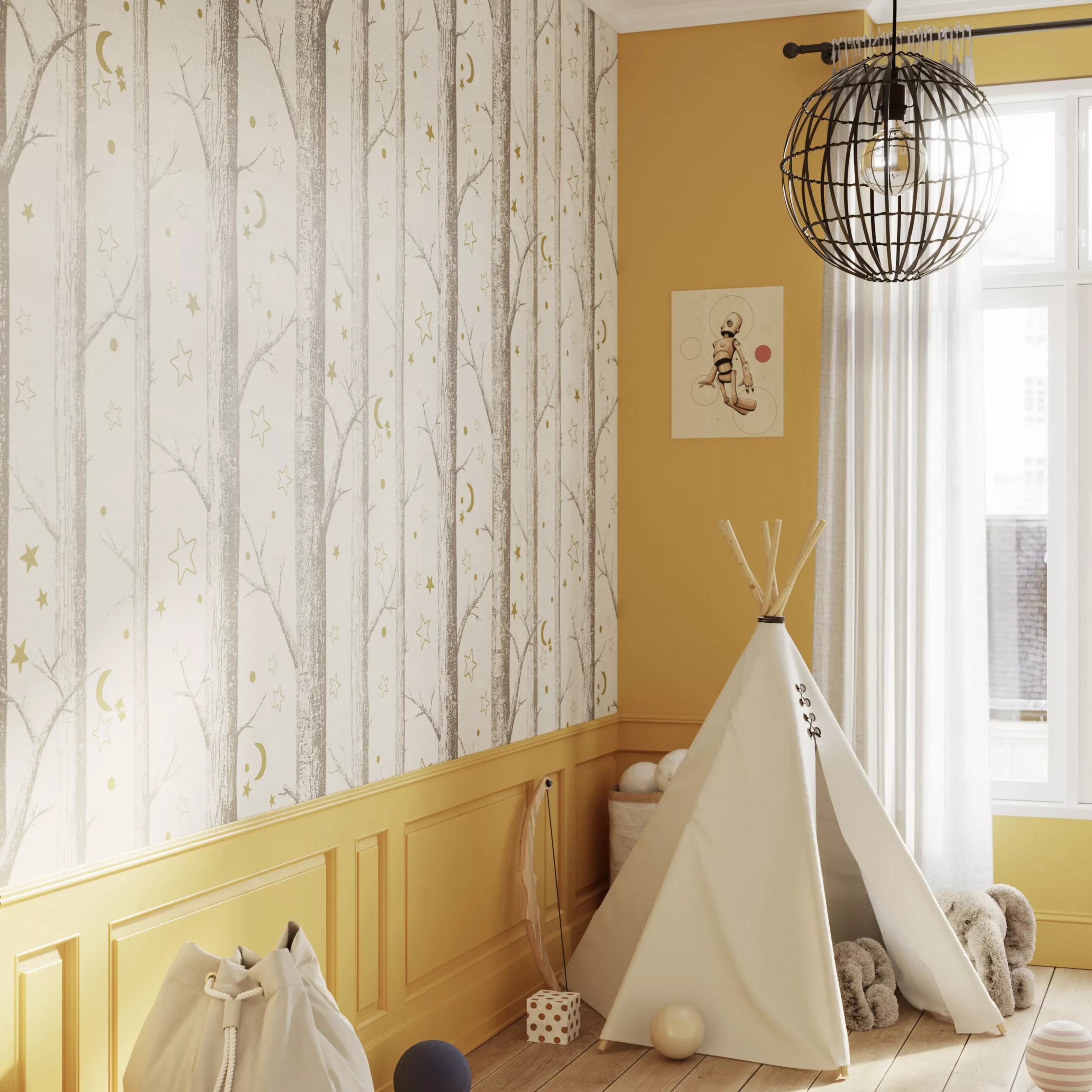 GoodHome Iolite Cream Trees Metallic Effect Smooth Wallpaper 6 GoodHome Iolite Cream Trees Metallic Effect Smooth Wallpaper - Image 4