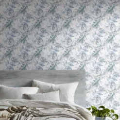GoodHome Jarava Blue Leaves Textured Wallpaper -Trade Points goodhome jarava blue leaves textured wallpaper3663602561460 01i bq