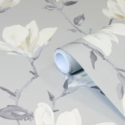 GoodHome Leuzea Grey Floral Smooth Wallpaper