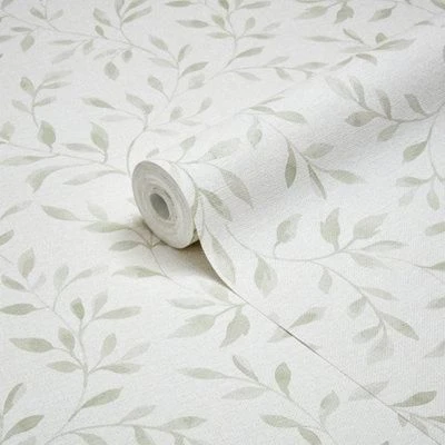 GoodHome Linton Sage Green Leaf Trail Woven Effect Textured Wallpaper 3 GoodHome Linton Sage Green Leaf Trail Woven Effect Textured Wallpaper