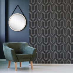 GoodHome Lisle Charcoal Geometric Metallic Effect Textured Wallpaper -Trade Points goodhome lisle charcoal geometric metallic effect textured wallpaper5059340410432 20i