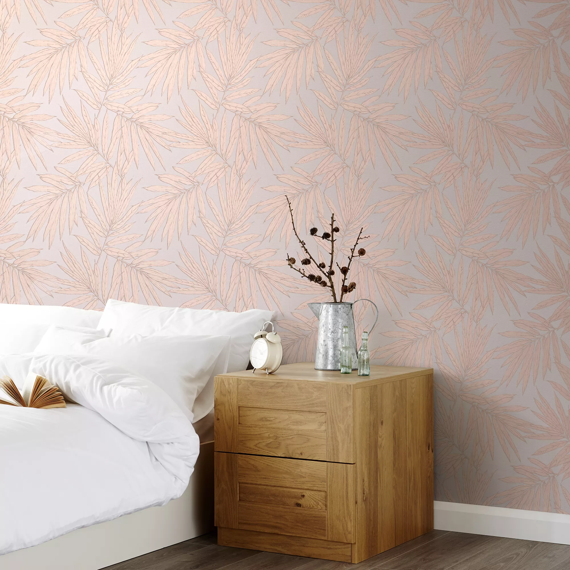 GoodHome Loroco Beige & Pink Leaves Metallic Effect Textured Wallpaper 6 GoodHome Loroco Beige & Pink Leaves Metallic Effect Textured Wallpaper - Image 4