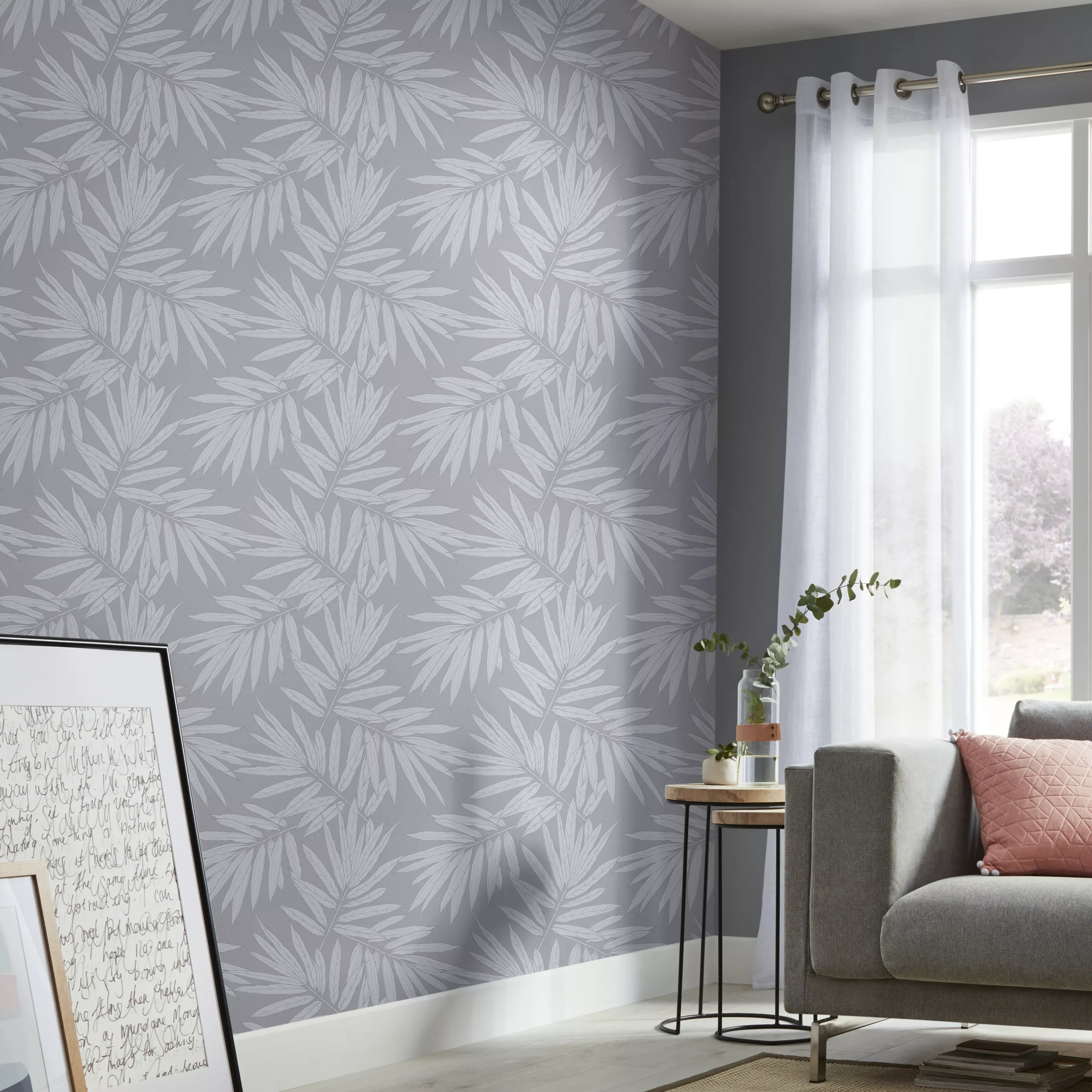 GoodHome Loroco Grey Leaves Silver Effect Textured Wallpaper 6 GoodHome Loroco Grey Leaves Silver Effect Textured Wallpaper - Image 4