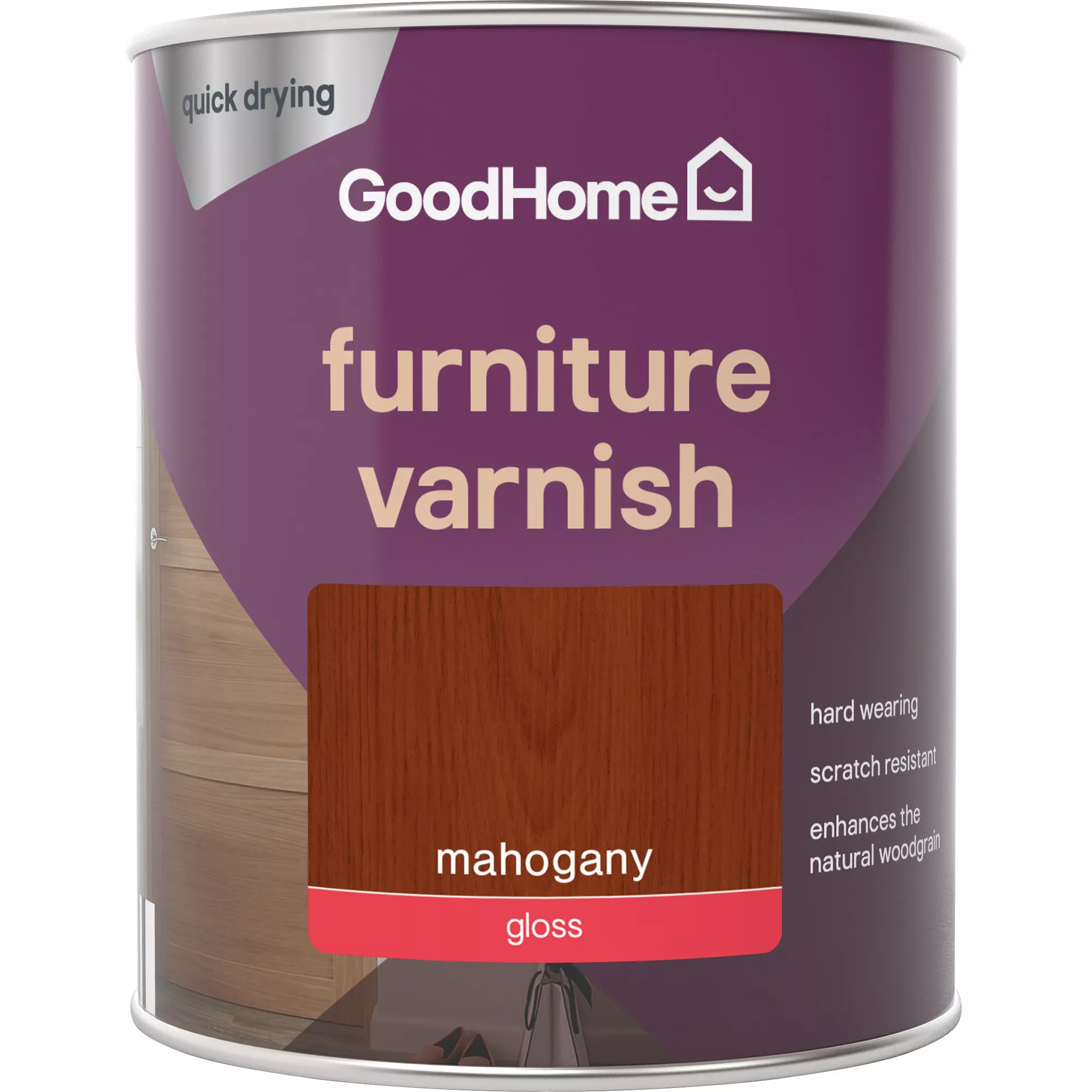 GoodHome Mahogany Gloss Multi-surface Furniture Wood Varnish, 750ml 4 GoodHome Mahogany Gloss Multi-surface Furniture Wood Varnish, 750ml - Image 2