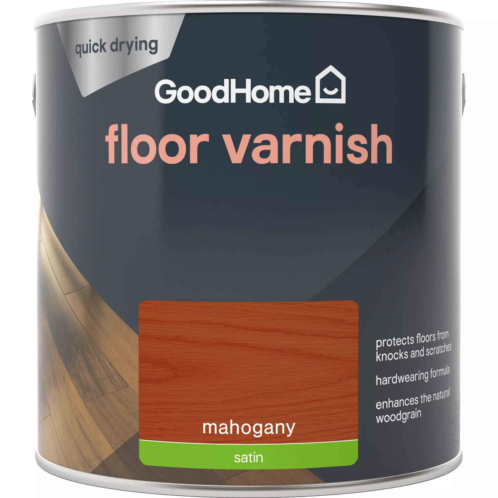 GoodHome Mahogany Satin Floor Wood Varnish, 2.5L 4 GoodHome Mahogany Satin Floor Wood Varnish, 2.5L - Image 2