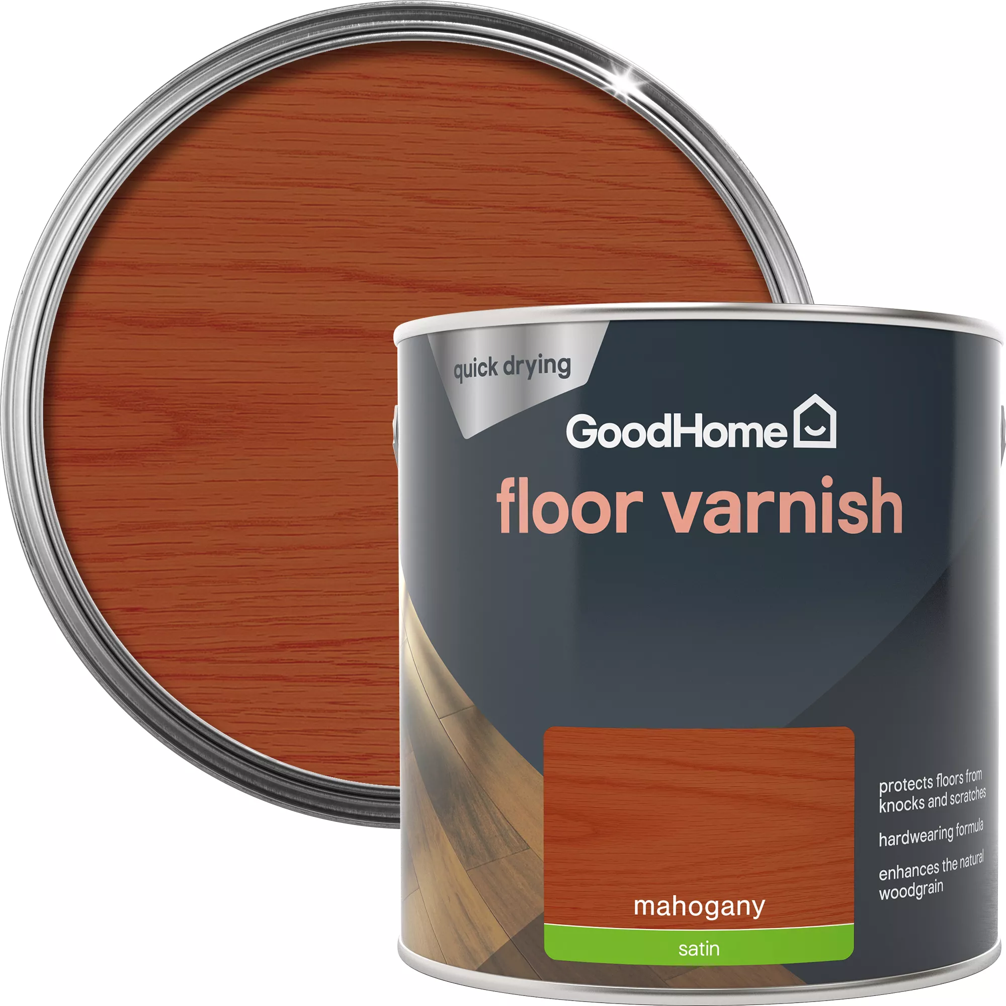 GoodHome Mahogany Satin Floor Wood Varnish, 2.5L 3 GoodHome Mahogany Satin Floor Wood Varnish, 2.5L