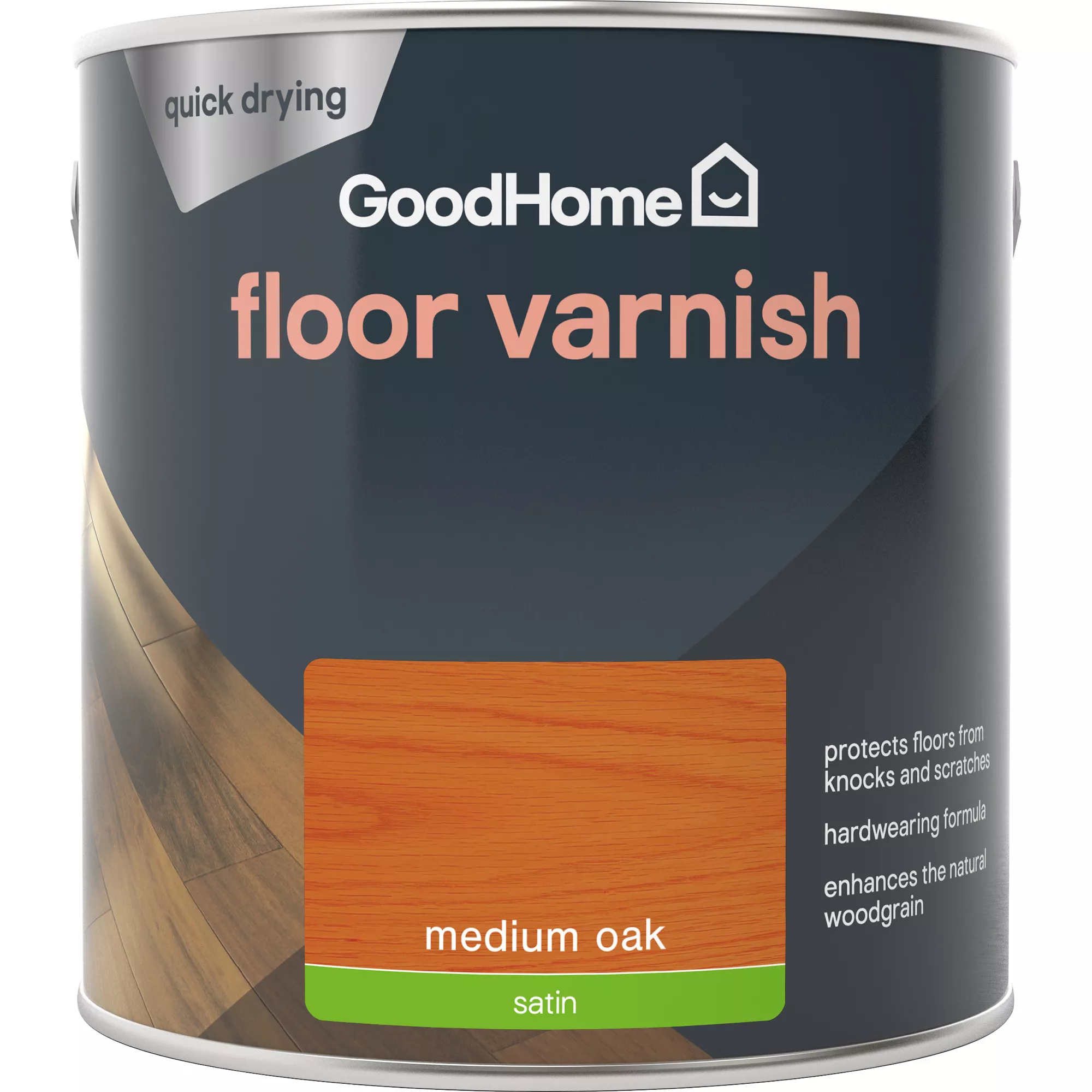 GoodHome Medium Oak Satin Floor Wood Varnish, 2.5L 4 GoodHome Medium Oak Satin Floor Wood Varnish, 2.5L - Image 2