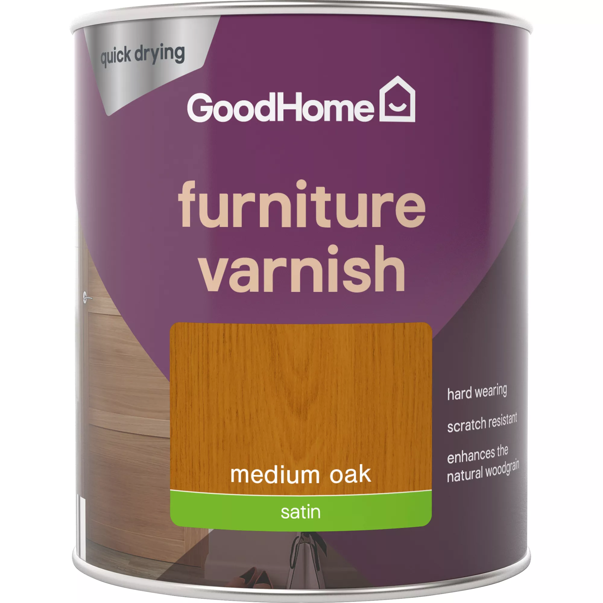 GoodHome Medium Oak Satin Multi-surface Furniture Wood Varnish, 750ml 4 GoodHome Medium Oak Satin Multi-surface Furniture Wood Varnish, 750ml - Image 2