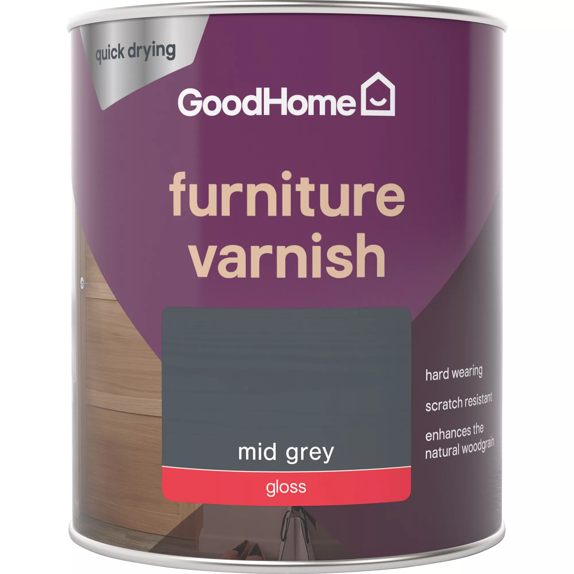 GoodHome Mid Grey Gloss Multi-surface Furniture Wood Varnish, 750ml 4 GoodHome Mid Grey Gloss Multi-surface Furniture Wood Varnish, 750ml - Image 2