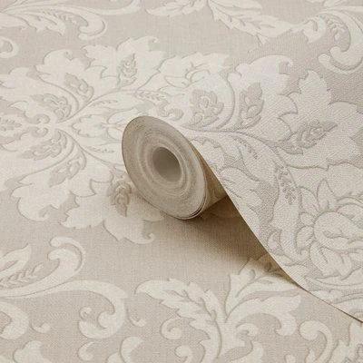 GoodHome Mire Beige Damask Woven Effect Textured Wallpaper 3 GoodHome Mire Beige Damask Woven Effect Textured Wallpaper
