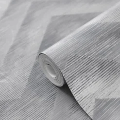 GoodHome Moone Grey Geometric Chevron Textured Wallpaper