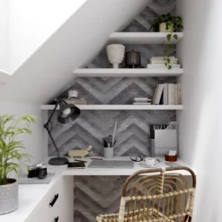 GoodHome Moone Grey Geometric Chevron Textured Wallpaper -Trade Points goodhome moone grey geometric chevron textured wallpaper5059340409771 02i