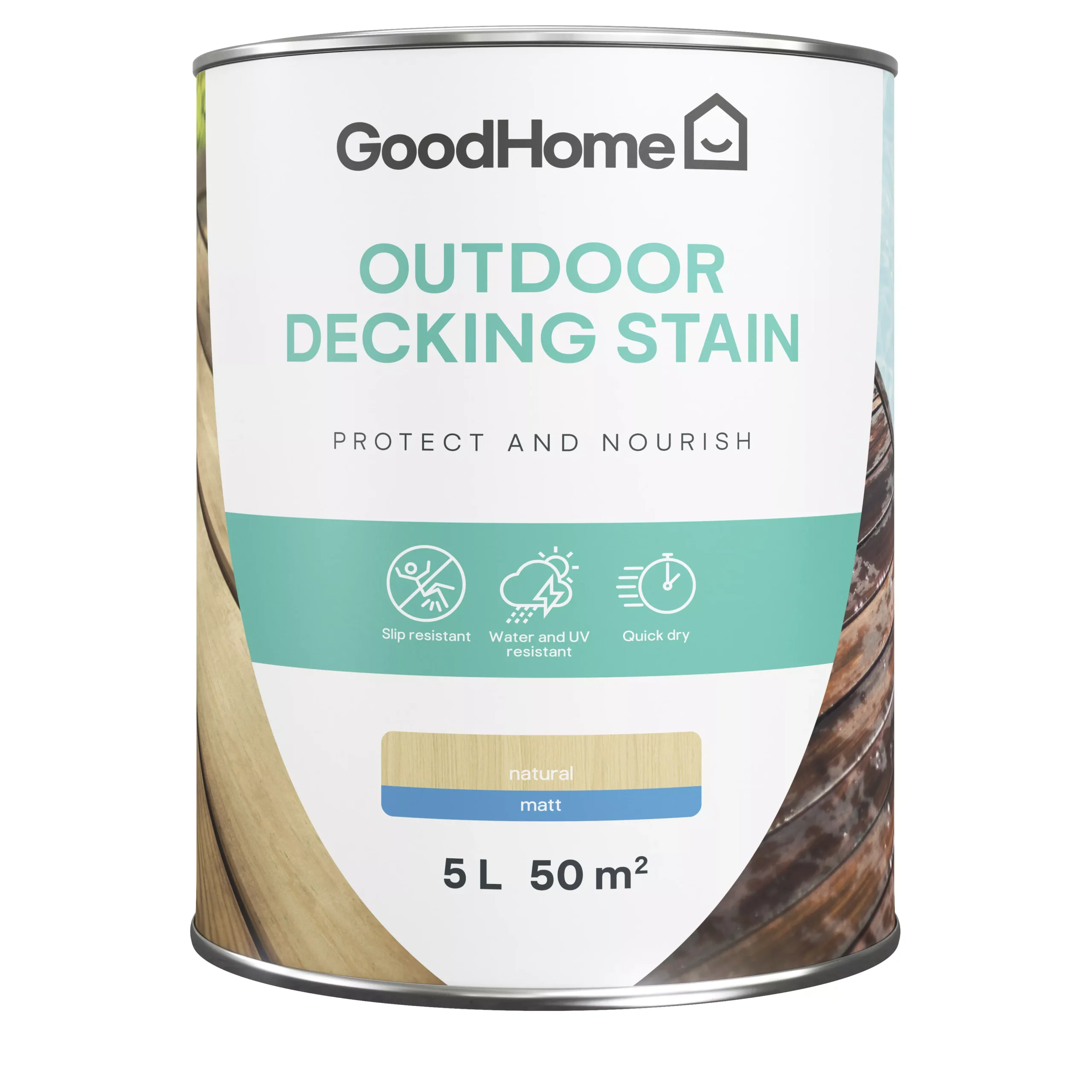 GoodHome Natural Matt Quick Dry Decking Wood Stain, 5L 4 GoodHome Natural Matt Quick Dry Decking Wood Stain, 5L - Image 2