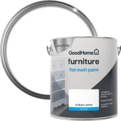 GoodHome North Pole (Brilliant White) Flat Matt Furniture Paint, 2L -Trade Points goodhome north pole brilliant white flat matt furniture paint 2l3663602578529 21c
