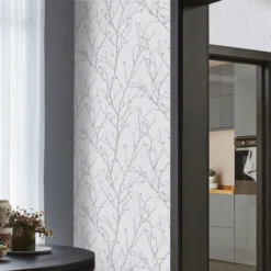 GoodHome Obetia Grey Tree Silver Effect Smooth Wallpaper 9 GoodHome Obetia Grey Tree Silver Effect Smooth Wallpaper -Trade Points goodhome obetia grey tree silver effect smooth wallpaper3663602562443 01i bq