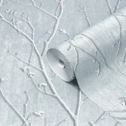 GoodHome Obetia Teal Tree Metallic Effect Textured Wallpaper
