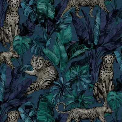 GoodHome Onax Teal Jungle Fabric Effect Textured Wallpaper 4 GoodHome Onax Teal Jungle Fabric Effect Textured Wallpaper - Image 2