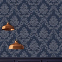 GoodHome Ornata Midnight Blue Damask Textured Wallpaper -Trade Points goodhome ornata midnight blue damask textured wallpaper3663602560210 01i bq
