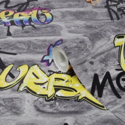 GoodHome Orobe Grey Graffiti Brick Effect Smooth Wallpaper