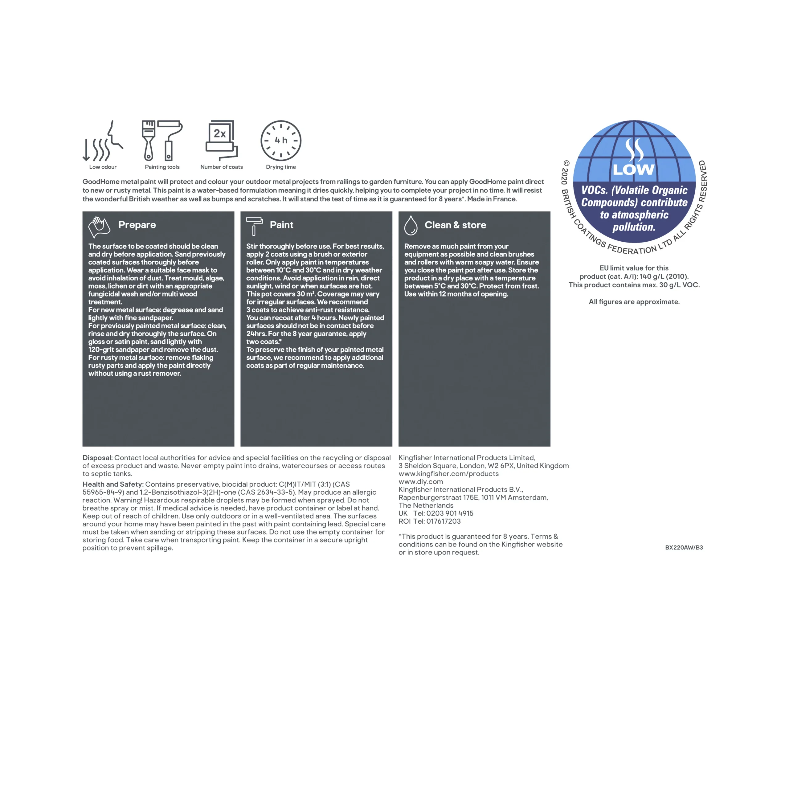 GoodHome Outdoor Black Gloss Exterior Metal Paint, 2.5L Tin 7 GoodHome Outdoor Black Gloss Exterior Metal Paint, 2.5L Tin - Image 5