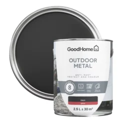 GoodHome Outdoor Black Gloss Exterior Metal Paint, 2.5L Tin