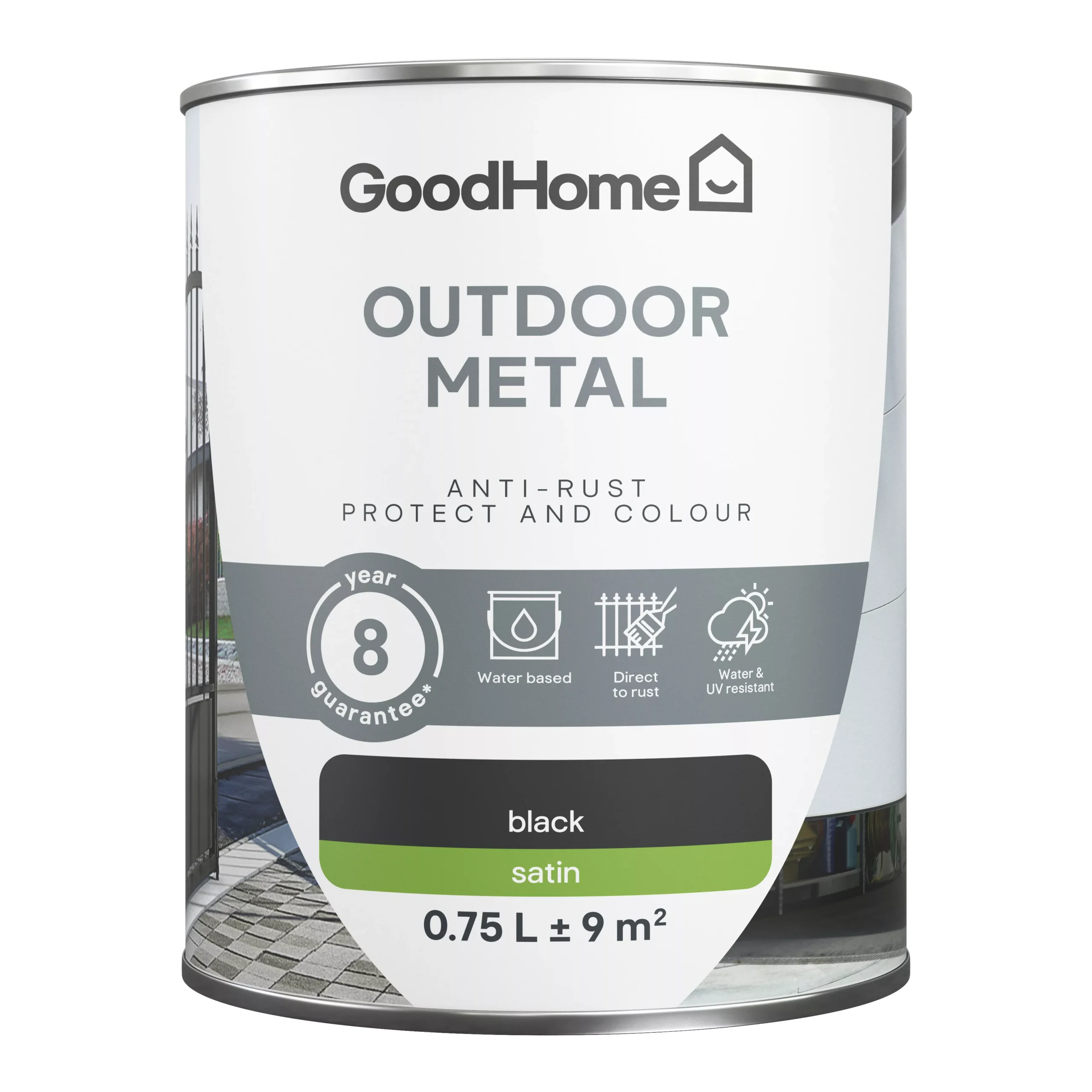 GoodHome Outdoor Black Satinwood Exterior Metal Paint, 750ml Tin 4 GoodHome Outdoor Black Satinwood Exterior Metal Paint, 750ml Tin - Image 2