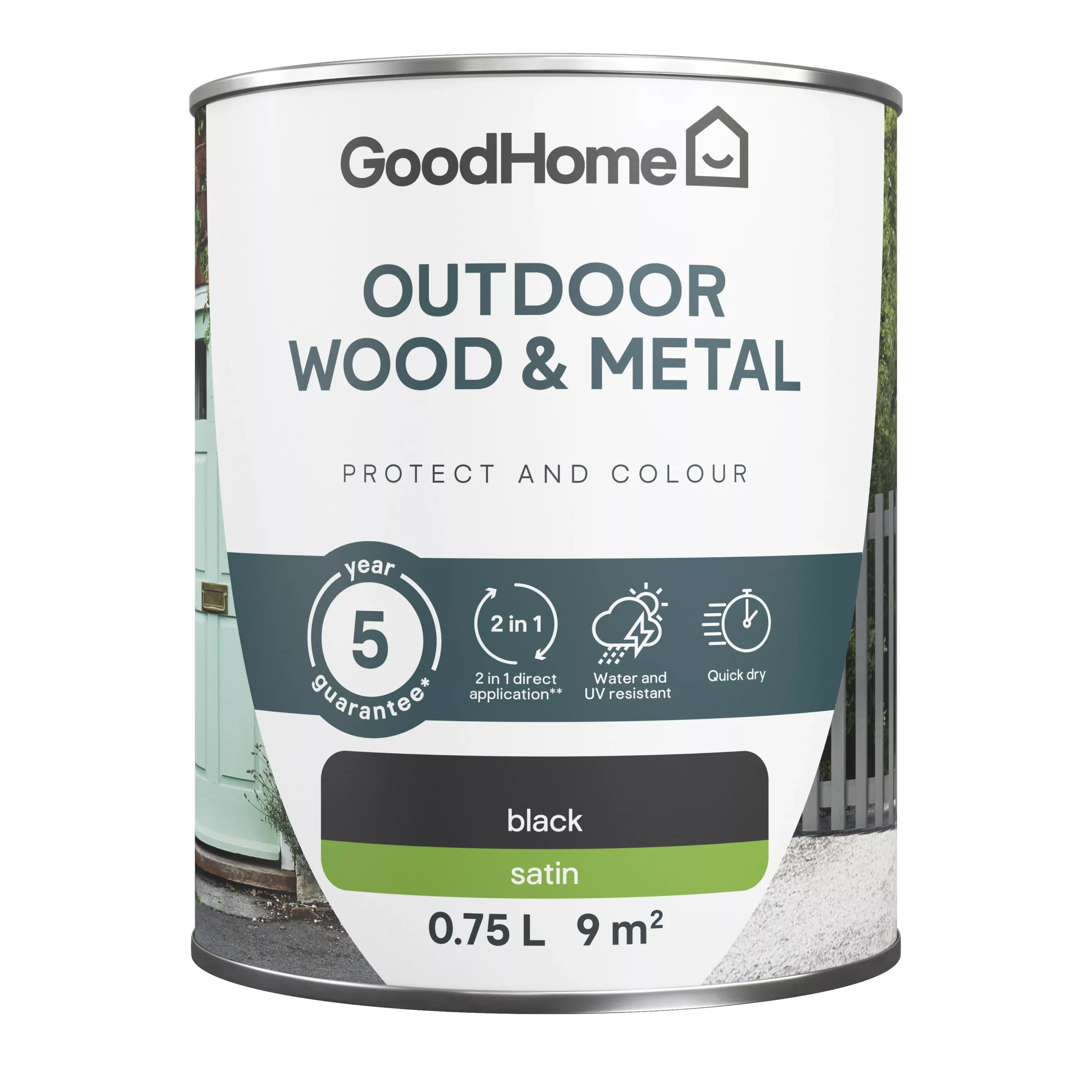 GoodHome Outdoor Black Satinwood Multi-surface Paint, 750ml 4 GoodHome Outdoor Black Satinwood Multi-surface Paint, 750ml - Image 2