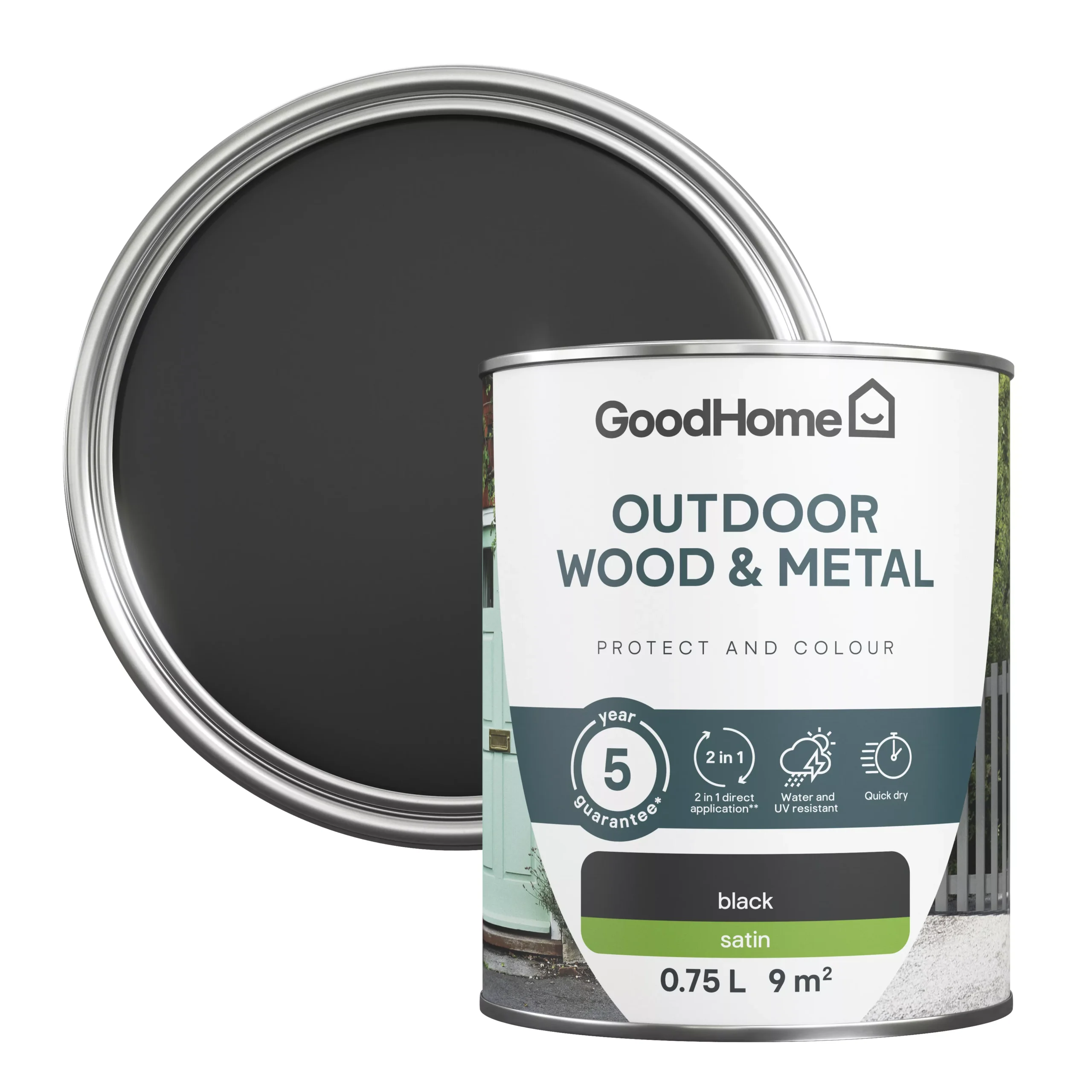 GoodHome Outdoor Black Satinwood Multi-surface Paint, 750ml 3 GoodHome Outdoor Black Satinwood Multi-surface Paint, 750ml