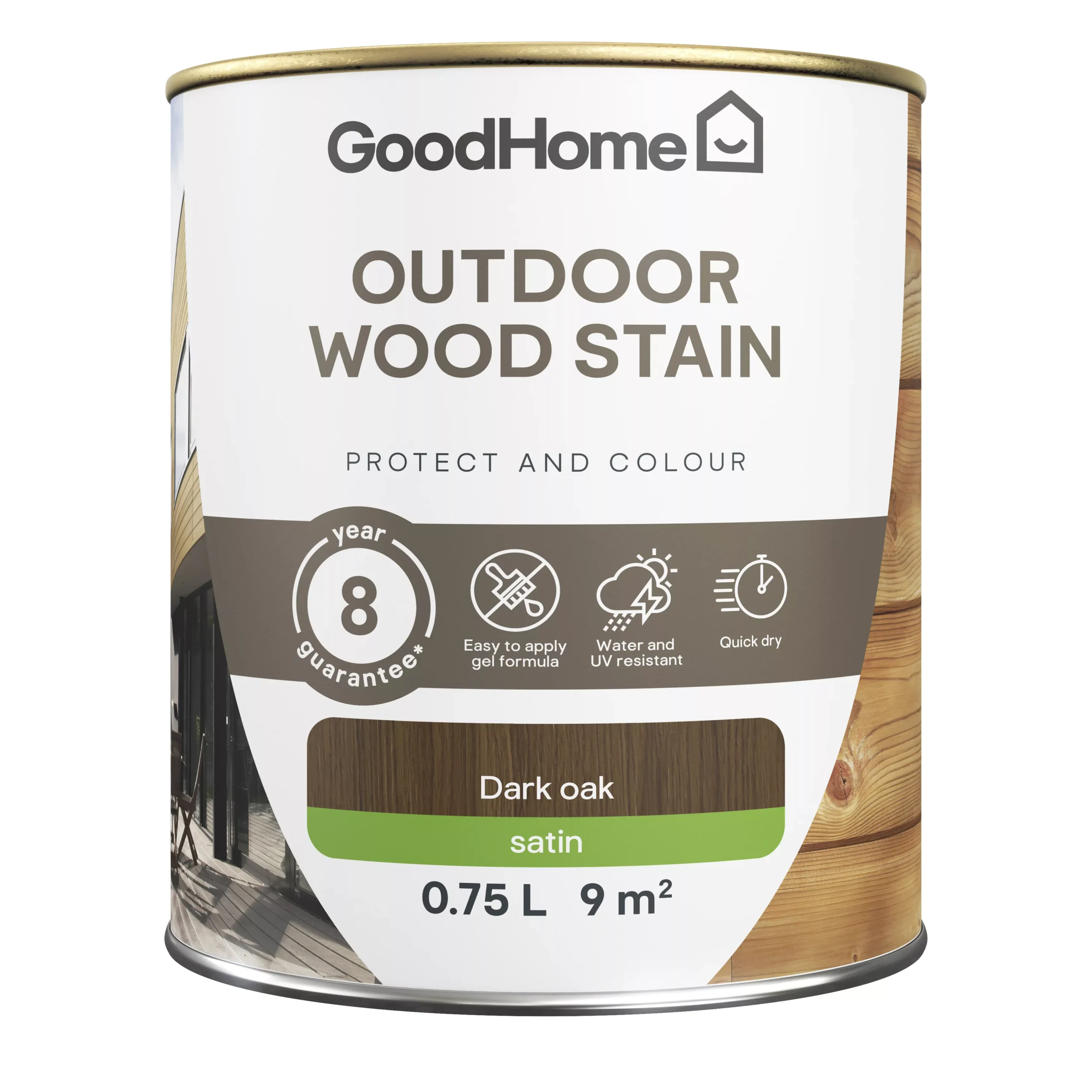 GoodHome Outdoor Dark Oak Satin Quick Dry Wood Stain, 750ml 4 GoodHome Outdoor Dark Oak Satin Quick Dry Wood Stain, 750ml - Image 2