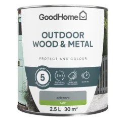 GoodHome Outdoor Delaware Satinwood Multi-surface Paint, 2.5L -Trade Points goodhome outdoor delaware satinwood multi surface paint 2 5l5059340296982 02c