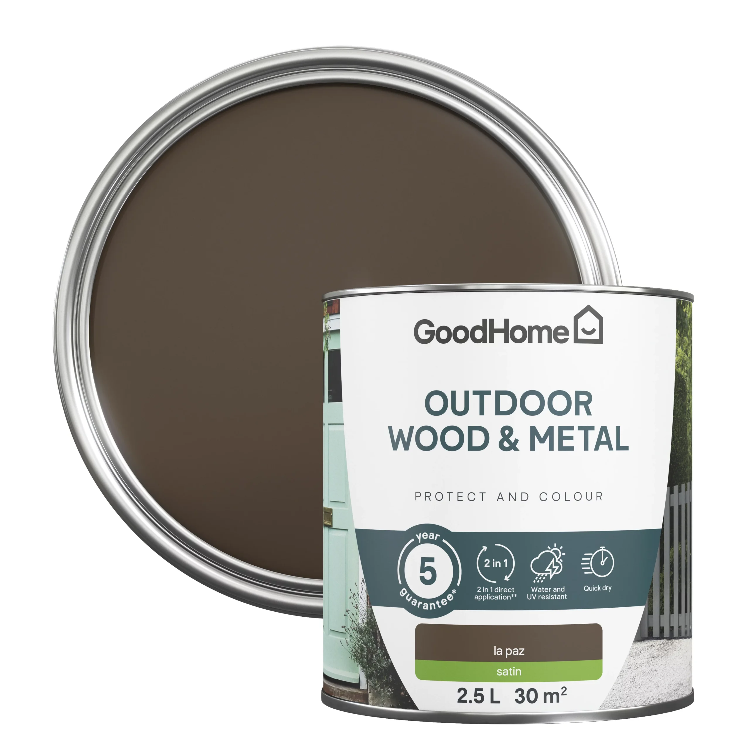 GoodHome Outdoor La Paz Satinwood Multi-surface Paint, 2.5L 3 GoodHome Outdoor La Paz Satinwood Multi-surface Paint, 2.5L