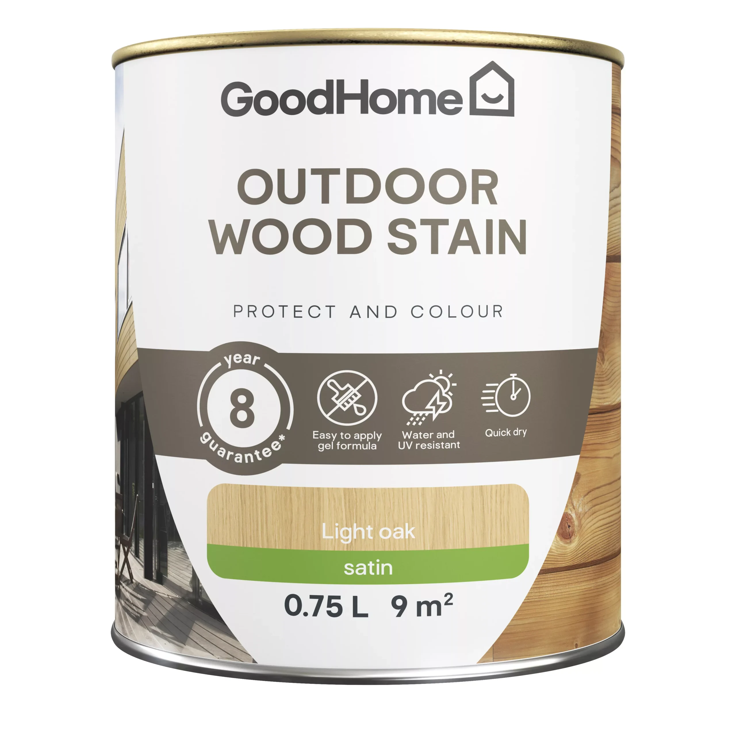 GoodHome Outdoor Light Oak Satin Quick Dry Wood Stain, 750ml 4 GoodHome Outdoor Light Oak Satin Quick Dry Wood Stain, 750ml - Image 2