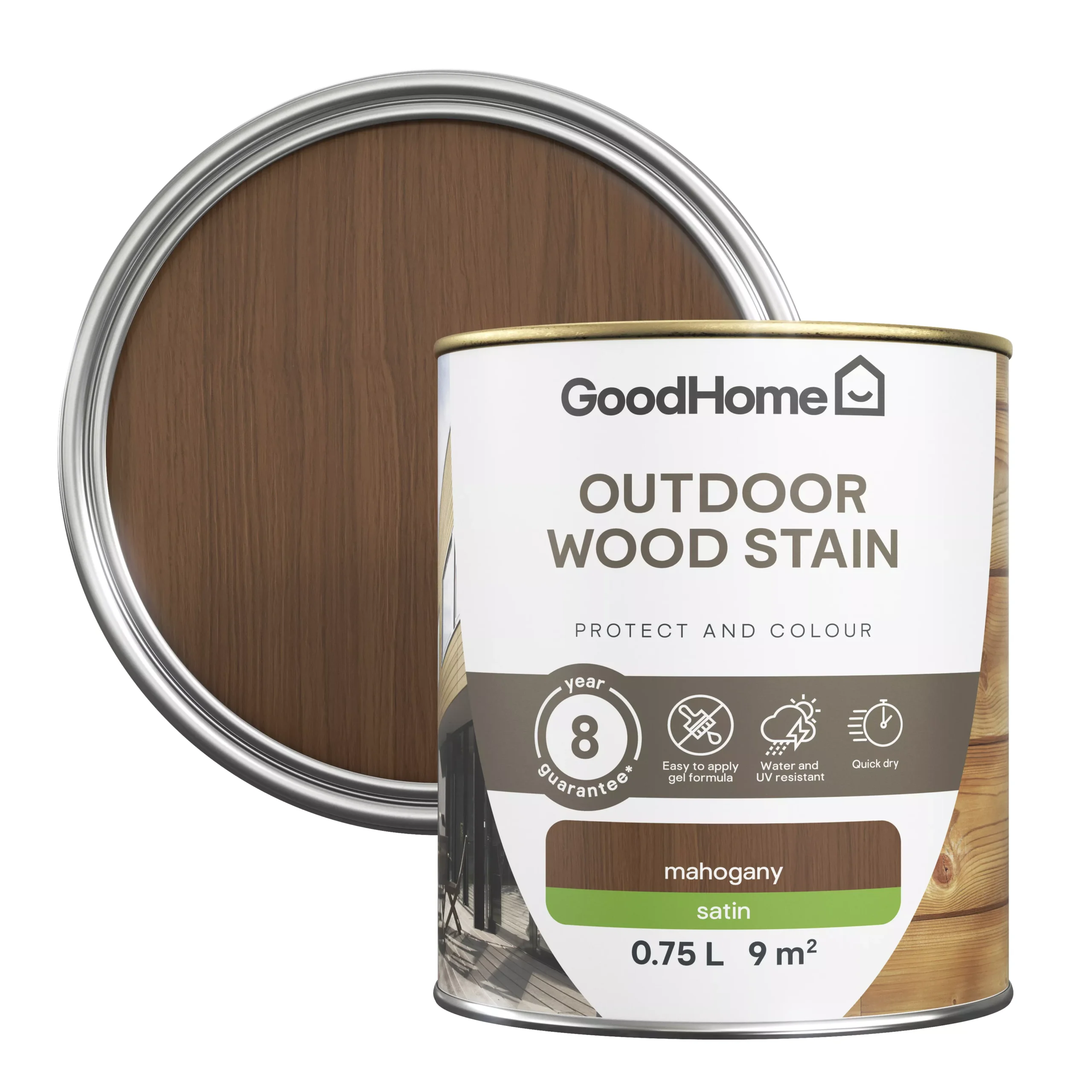GoodHome Outdoor Mahogany Satin Quick Dry Wood Stain, 750ml 3 GoodHome Outdoor Mahogany Satin Quick Dry Wood Stain, 750ml