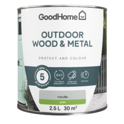 GoodHome Outdoor Melville Satinwood Multi-surface Paint, 2.5L -Trade Points goodhome outdoor melville satinwood multi surface paint 2 5l5059340296975 02c