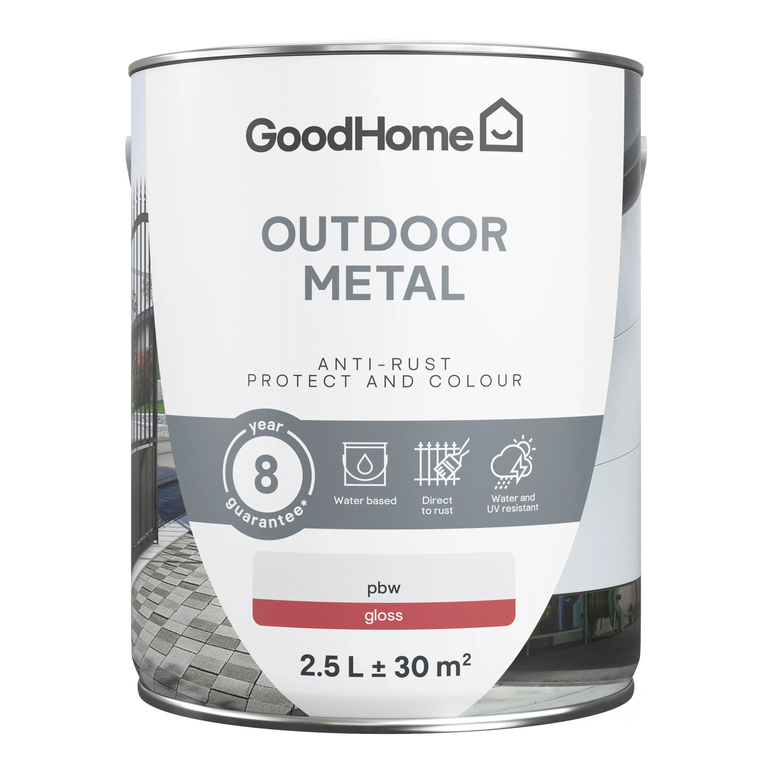 GoodHome Outdoor White Gloss Exterior Metal Paint, 2.5L Tin 4 GoodHome Outdoor White Gloss Exterior Metal Paint, 2.5L Tin - Image 2
