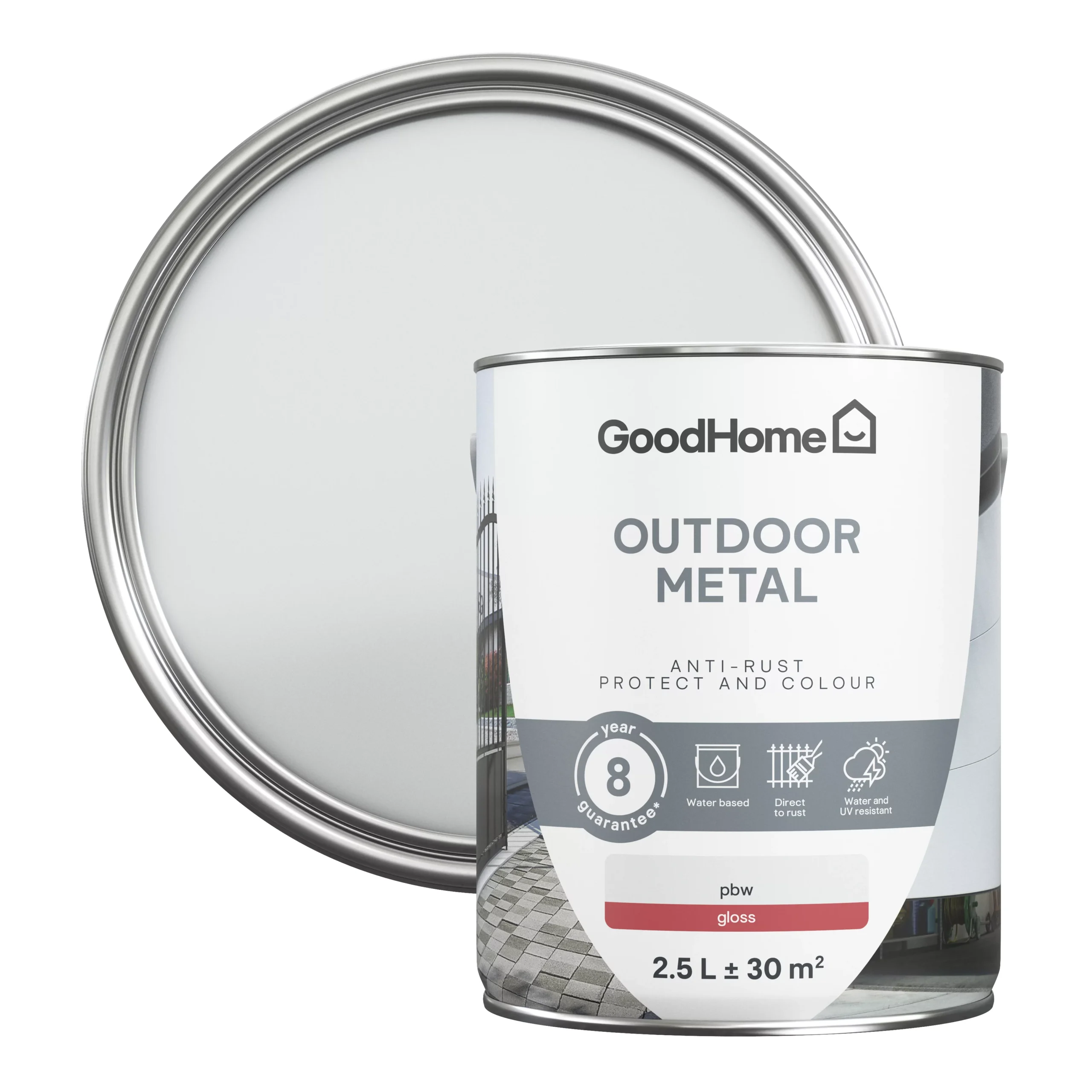GoodHome Outdoor White Gloss Exterior Metal Paint, 2.5L Tin 3 GoodHome Outdoor White Gloss Exterior Metal Paint, 2.5L Tin