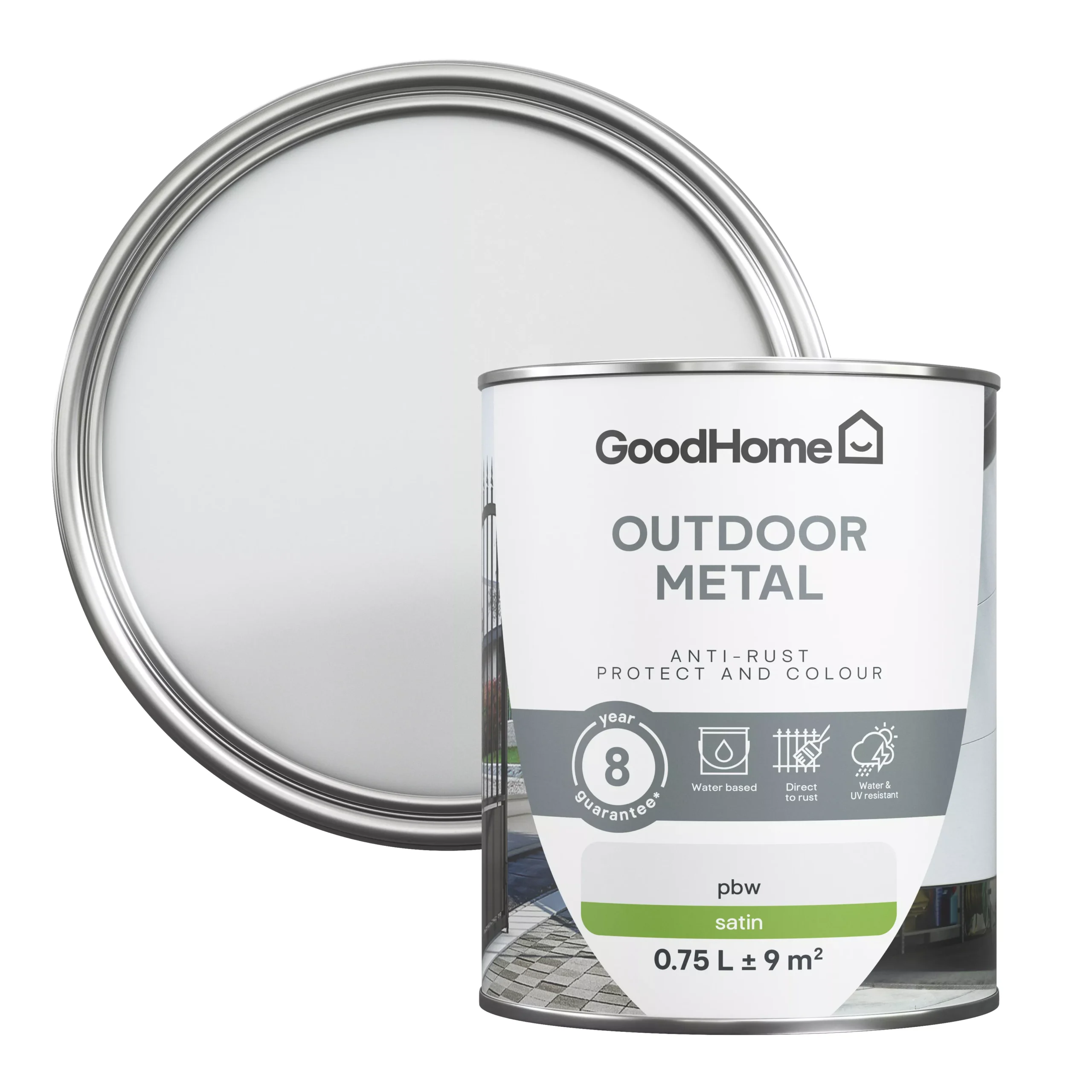 GoodHome Outdoor White Satinwood Exterior Metal Paint, 750ml Tin 3 GoodHome Outdoor White Satinwood Exterior Metal Paint, 750ml Tin
