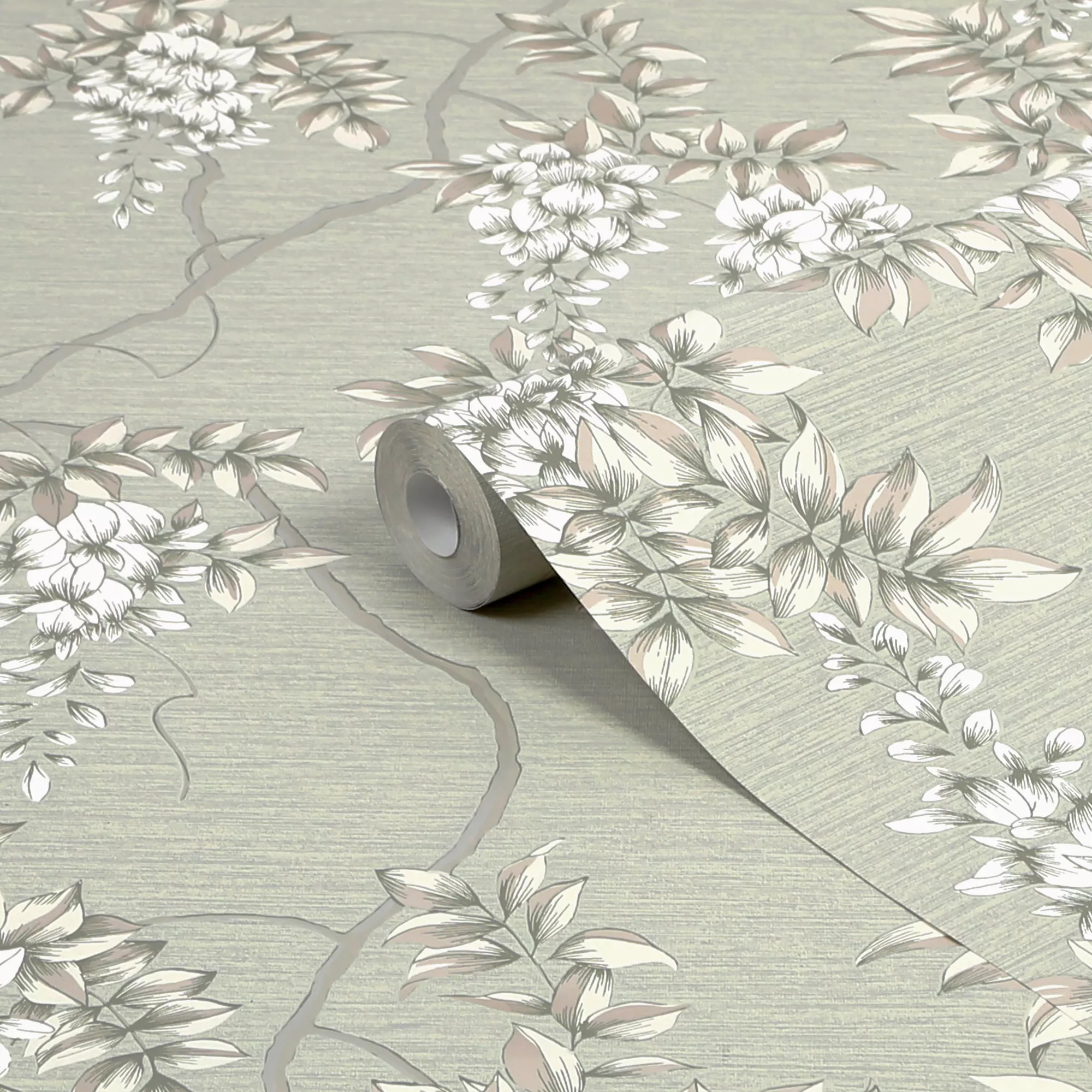 GoodHome Owletts Grey & Sage Floral Metallic Effect Textured Wallpaper 3 GoodHome Owletts Grey & Sage Floral Metallic Effect Textured Wallpaper