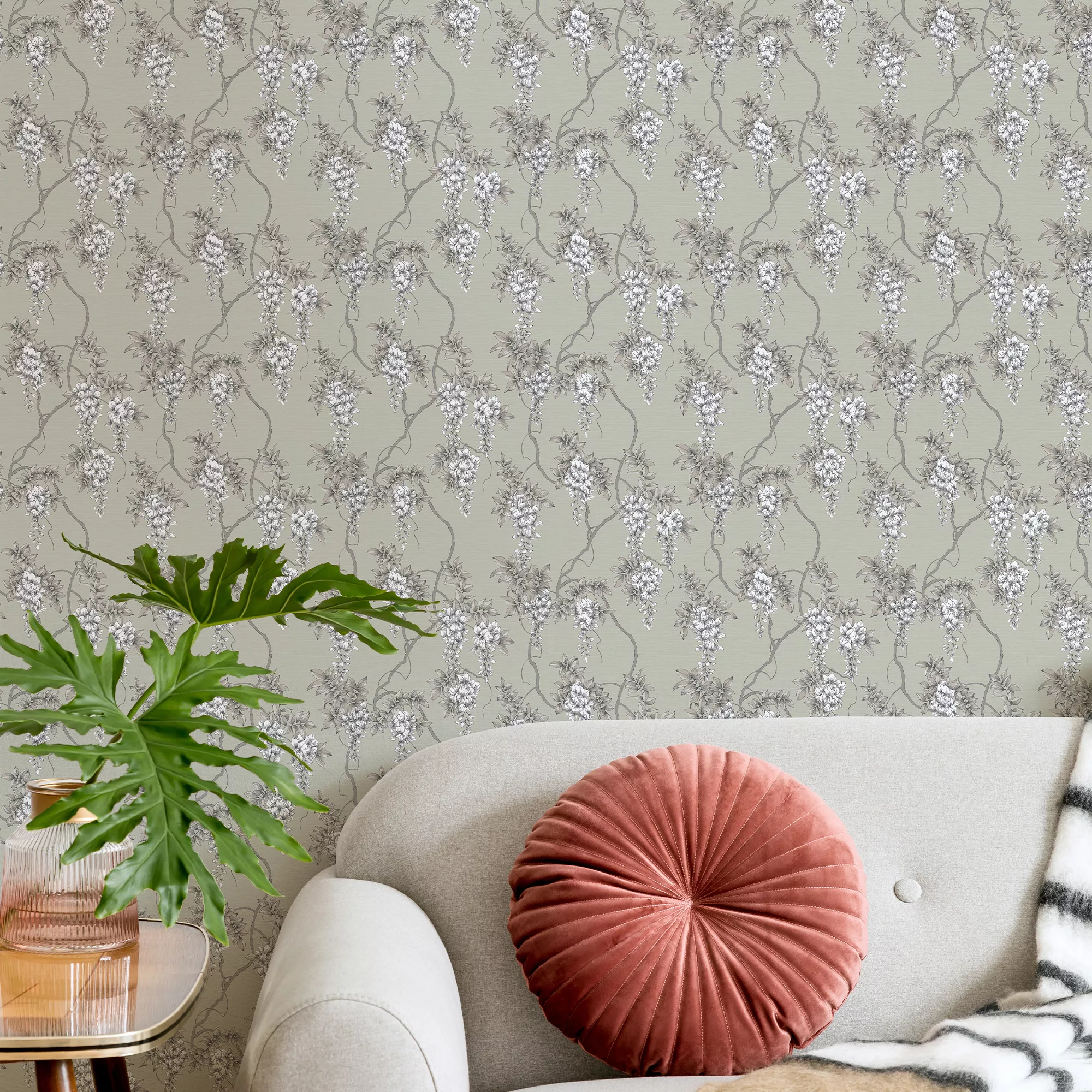 GoodHome Owletts Grey & Sage Floral Metallic Effect Textured Wallpaper 7 GoodHome Owletts Grey & Sage Floral Metallic Effect Textured Wallpaper - Image 5