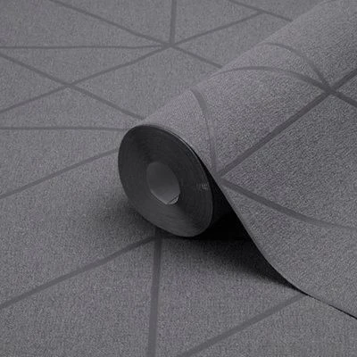 GoodHome Patula Dark Grey Geometric Ridged Effect Textured Wallpaper 3 GoodHome Patula Dark Grey Geometric Ridged Effect Textured Wallpaper