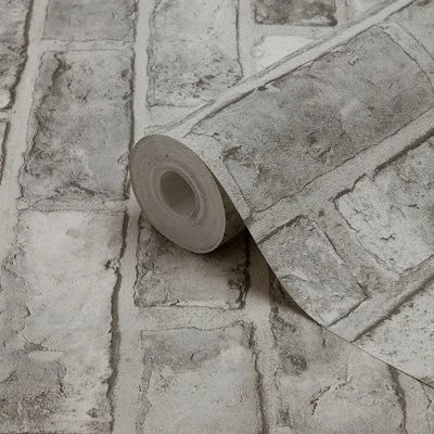 GoodHome Pernay Grey Brick Glitter Effect Textured Wallpaper 3 GoodHome Pernay Grey Brick Glitter Effect Textured Wallpaper