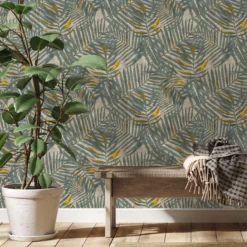 GoodHome Perod Beige & Teal Palm Leaves Textured Wallpaper -Trade Points goodhome perod beige teal palm leaves textured wallpaper5059340410005 01i