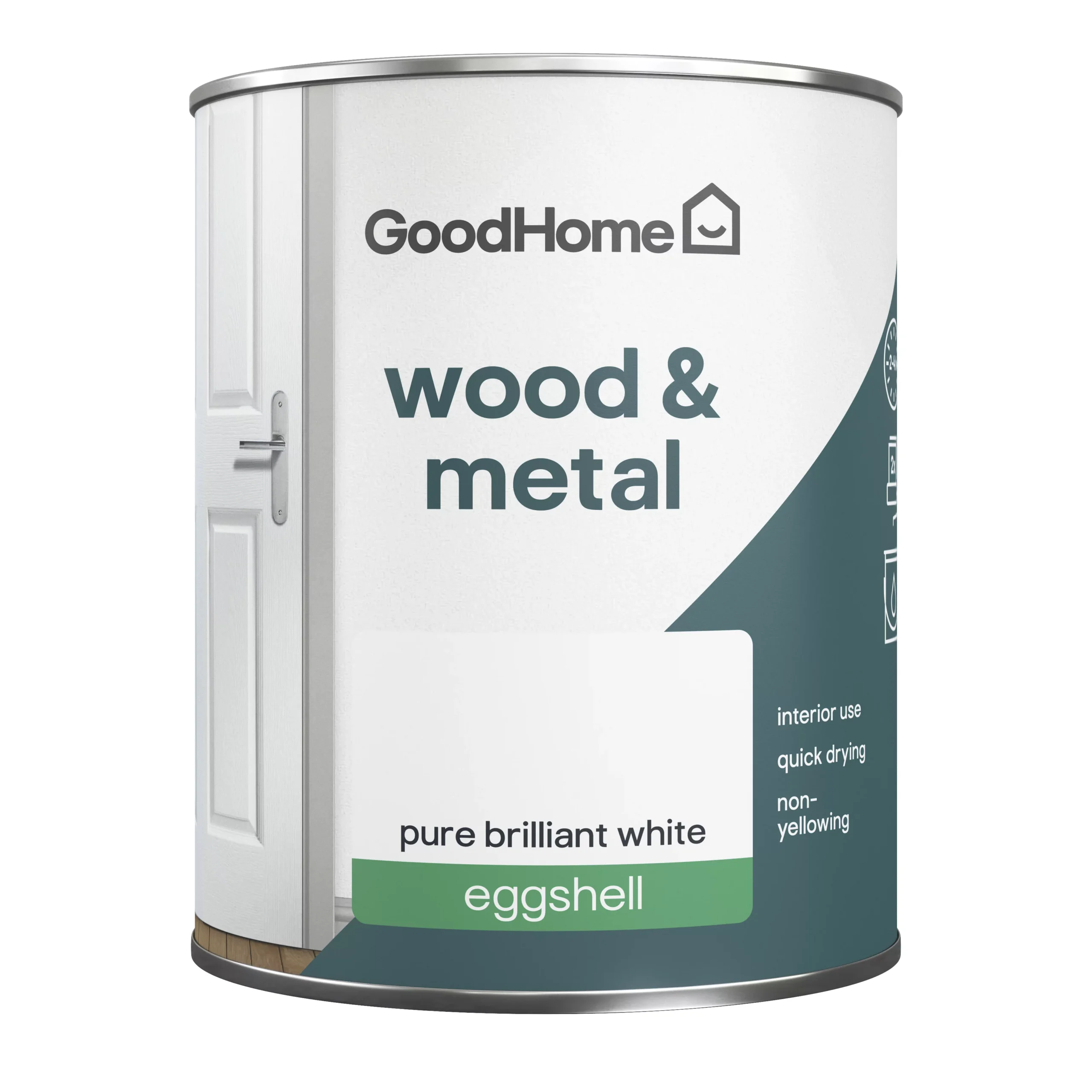 GoodHome Pure Brilliant White Eggshell Metal & Wood Paint, 750ml 4 GoodHome Pure Brilliant White Eggshell Metal & Wood Paint, 750ml - Image 2