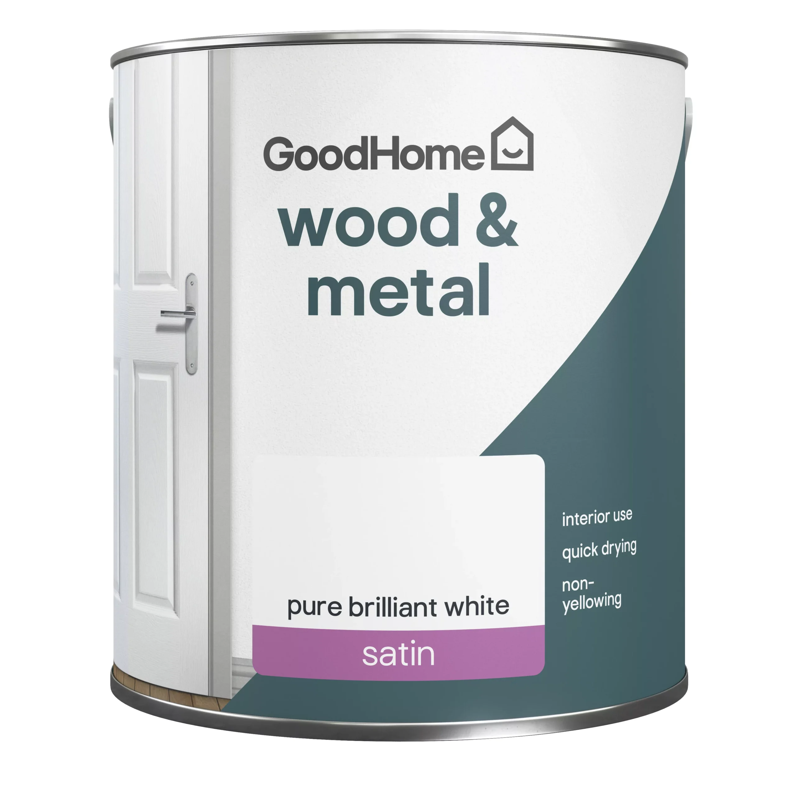 GoodHome Pure Brilliant White Satinwood Metal & Wood Paint, 2.5L 4 GoodHome Pure Brilliant White Satinwood Metal & Wood Paint, 2.5L - Image 2